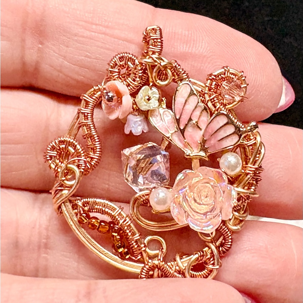 Swirls for girls bespoke medallion pendant-butterfly and flower accent